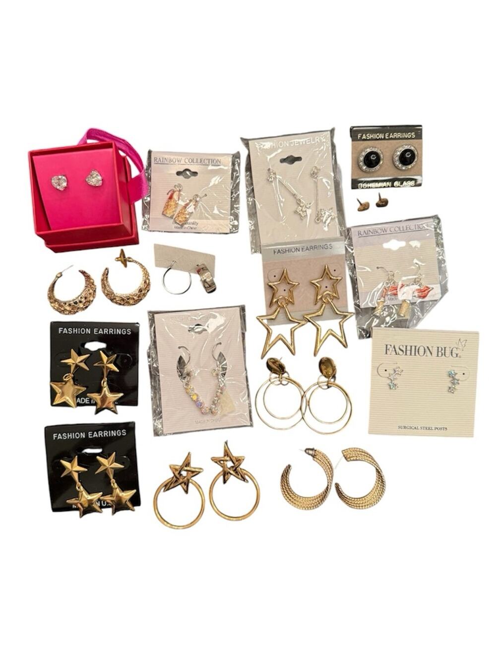 Vintage Bundle of (16) Pairs of Assorted Earrings Costume Jewelry Gold Silver